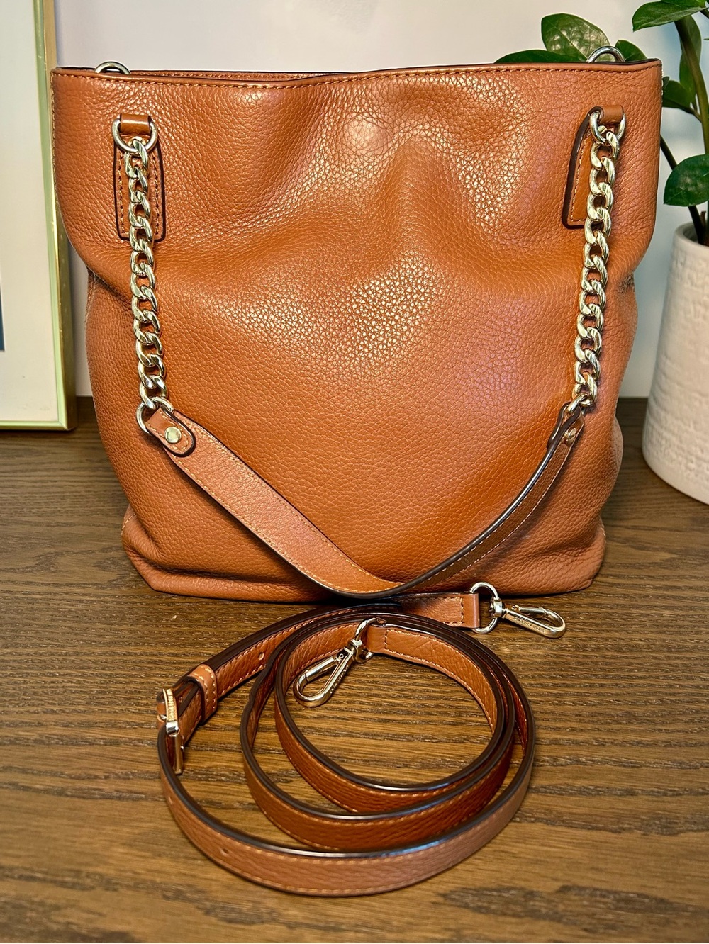 Michael Kors Brown Pebbled Leather Chain Shoulder Crossbody Bag